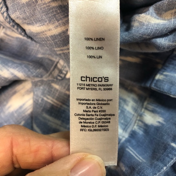 Chico’s Linen Pant Trouser Flame Stitch Pattern Loose Fit Zip Front Pockets - Picture 9 of 12